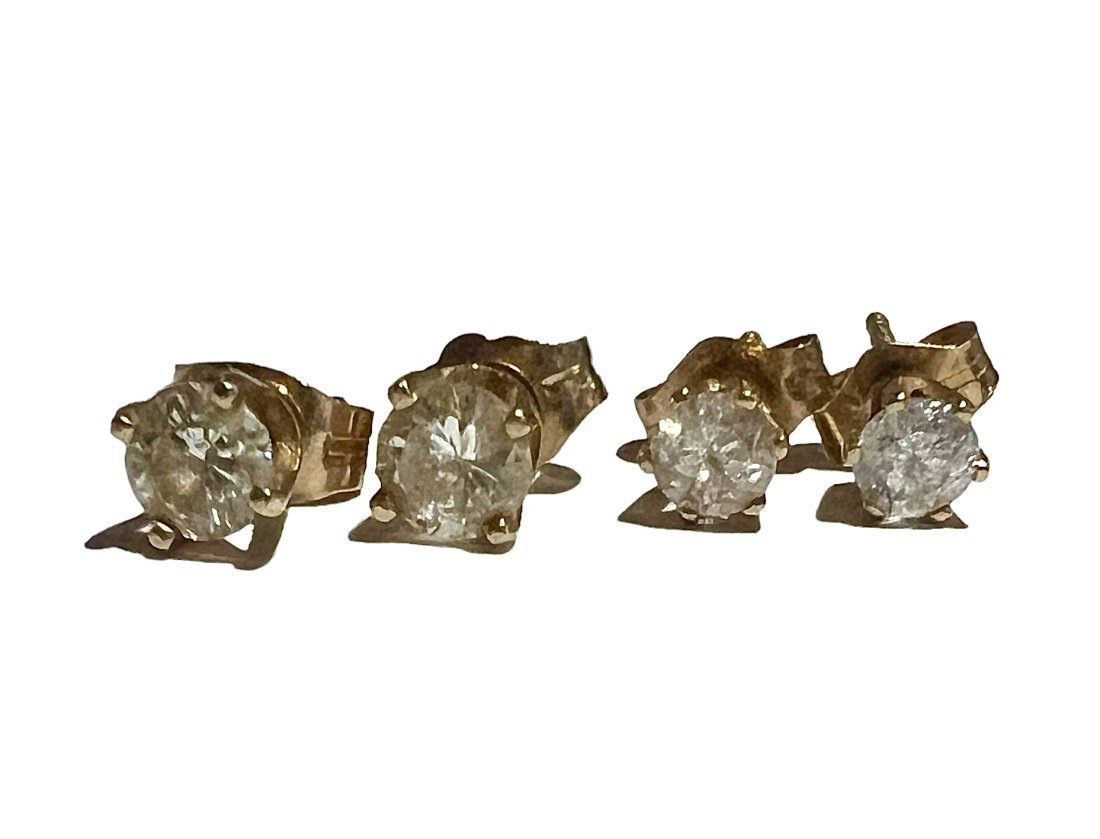 Lot of 2 Pairs of 14K Gold Small Diamond Stud Earrings (1 of 3)