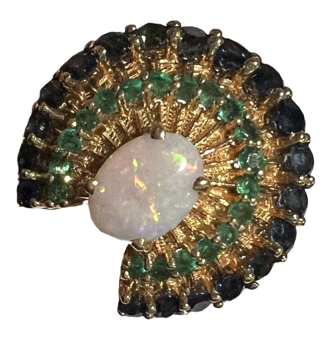 14K Gold Opal Sapphire and Emerald Peacock Ring Franklin Mint 1988 (1 of 9)