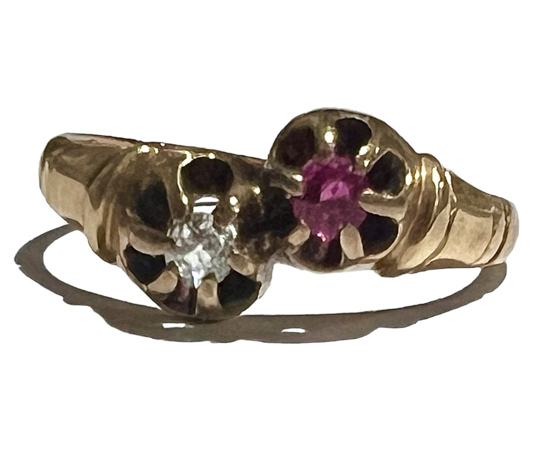 14K Gold Victorian Love Token Ring with Diamond and Ruby (1 of 6)