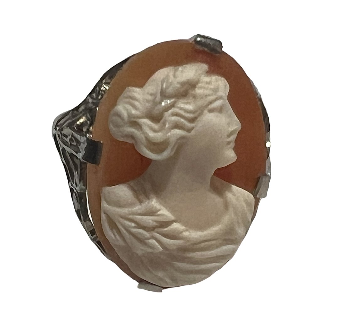 14K White Gold Filigree Shell Cameo Ring (1 of 5)
