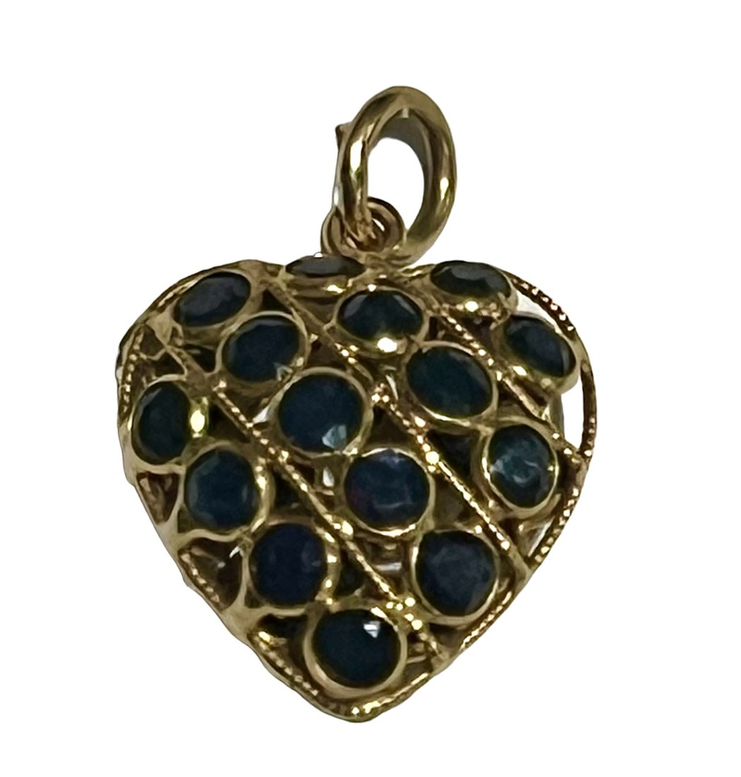 18K Gold Sapphire Heart Pendant Double Sided (1 of 7)
