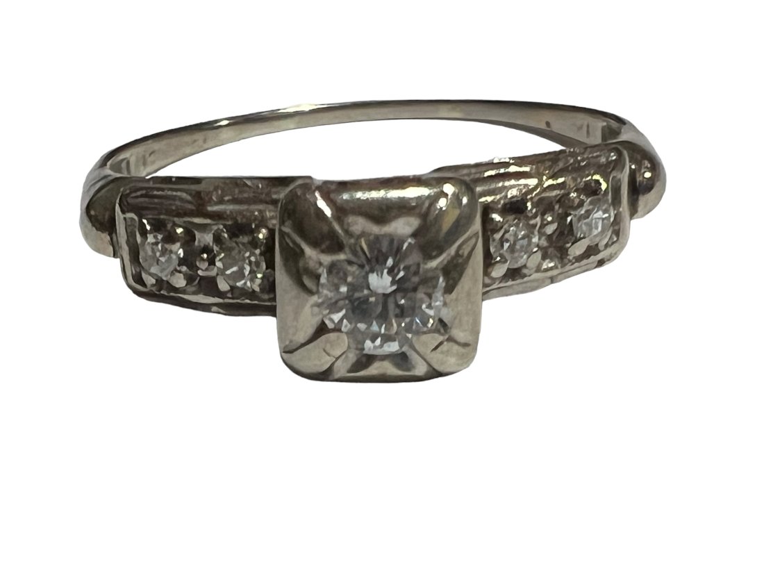14K White Gold Art Deco Diamond Ring (1 of 5)