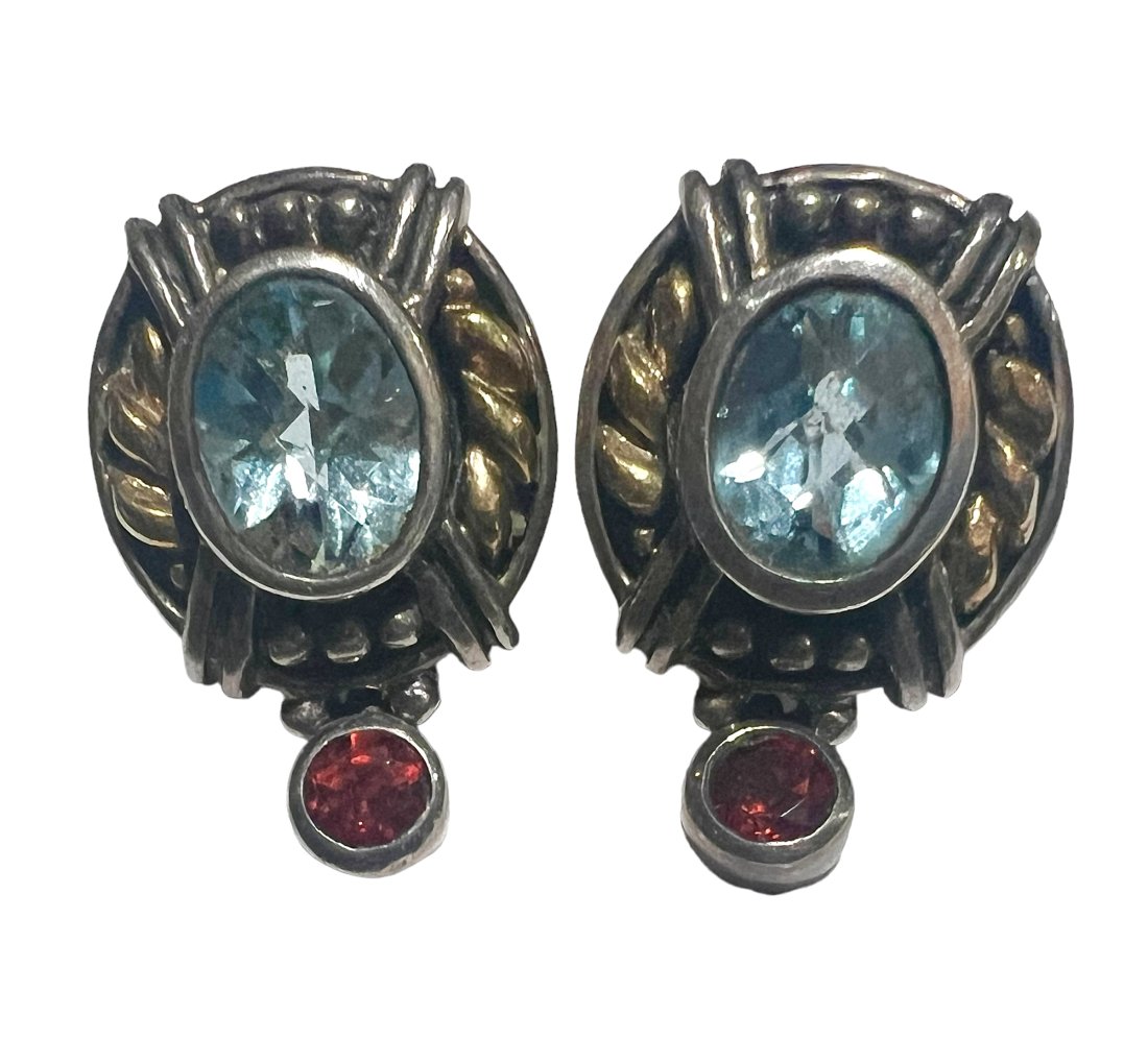 14K Sterling Silver and Blue Topaz Samuel Benham BJC Earrings (1 of 5)