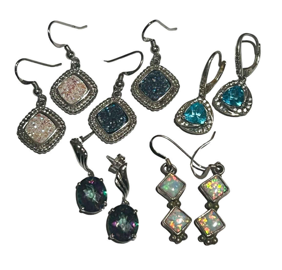 Lot of 5 Pairs of Sterling Silver Gemstone Earrings (1 of 7)