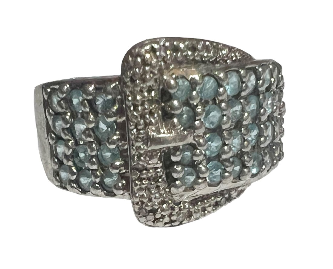Sterling Silver Buckle Ring with Blue and White Stones (1 of 5)