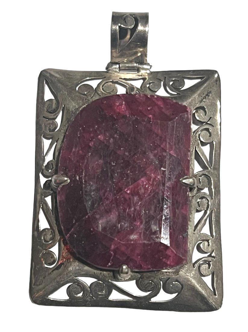 Large Sterling Silver Pendant with Polished Rough Ruby Slice (1 of 8)