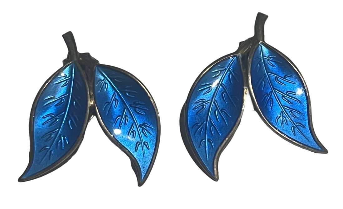David Andersen Sterling and Blue Enamel Clip On Earrings: David Andersen Sterling Silver with Gold Plate and Blue Enamel Clip On Earrings. Shipping- In addition to LiveShip, Live Auctioneers Shipping), we also offer flat rate Priority shipping through the US