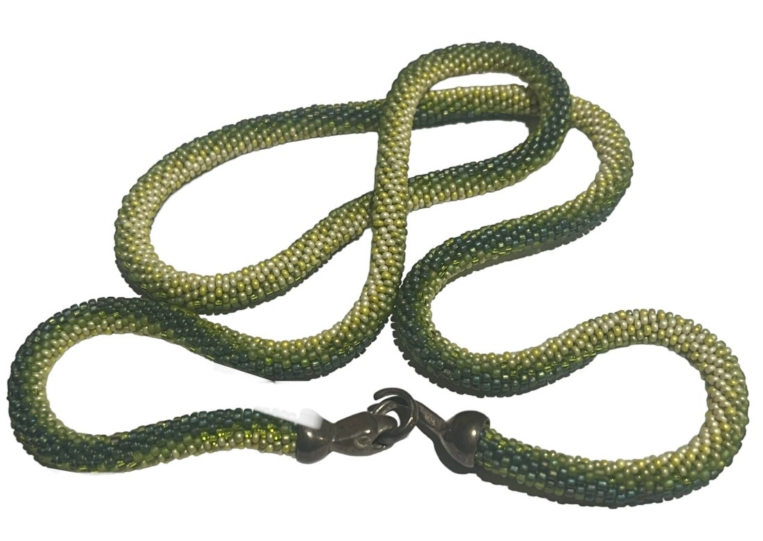 Mid Century Modernist Sterling and Micro Beaded Snake Necklace (1 of 6)