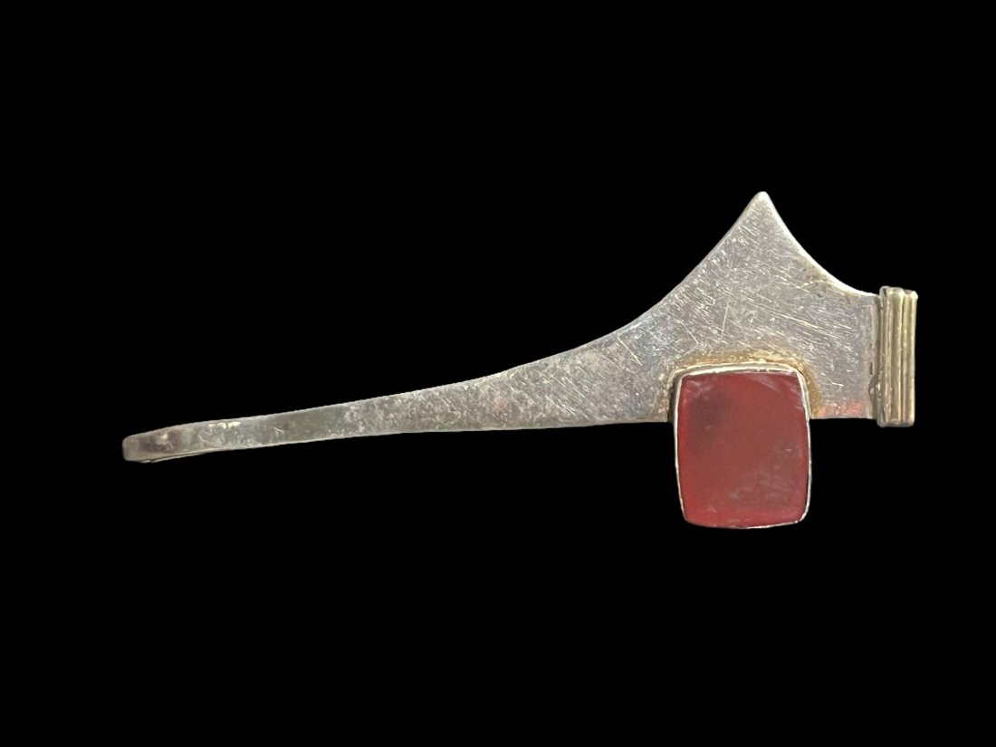 Carnelian Sterling Silver and 14K Modernist Artisan Made Brooch (1 of 7)