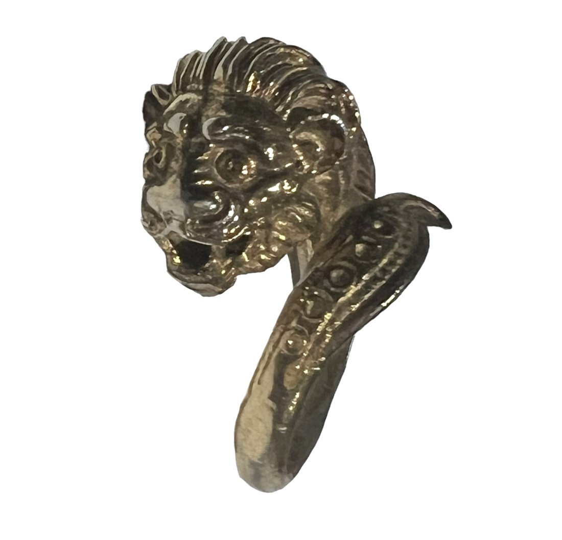 Vintage 800 Silver with Gold Plate Lion Wrap Ring (1 of 7)