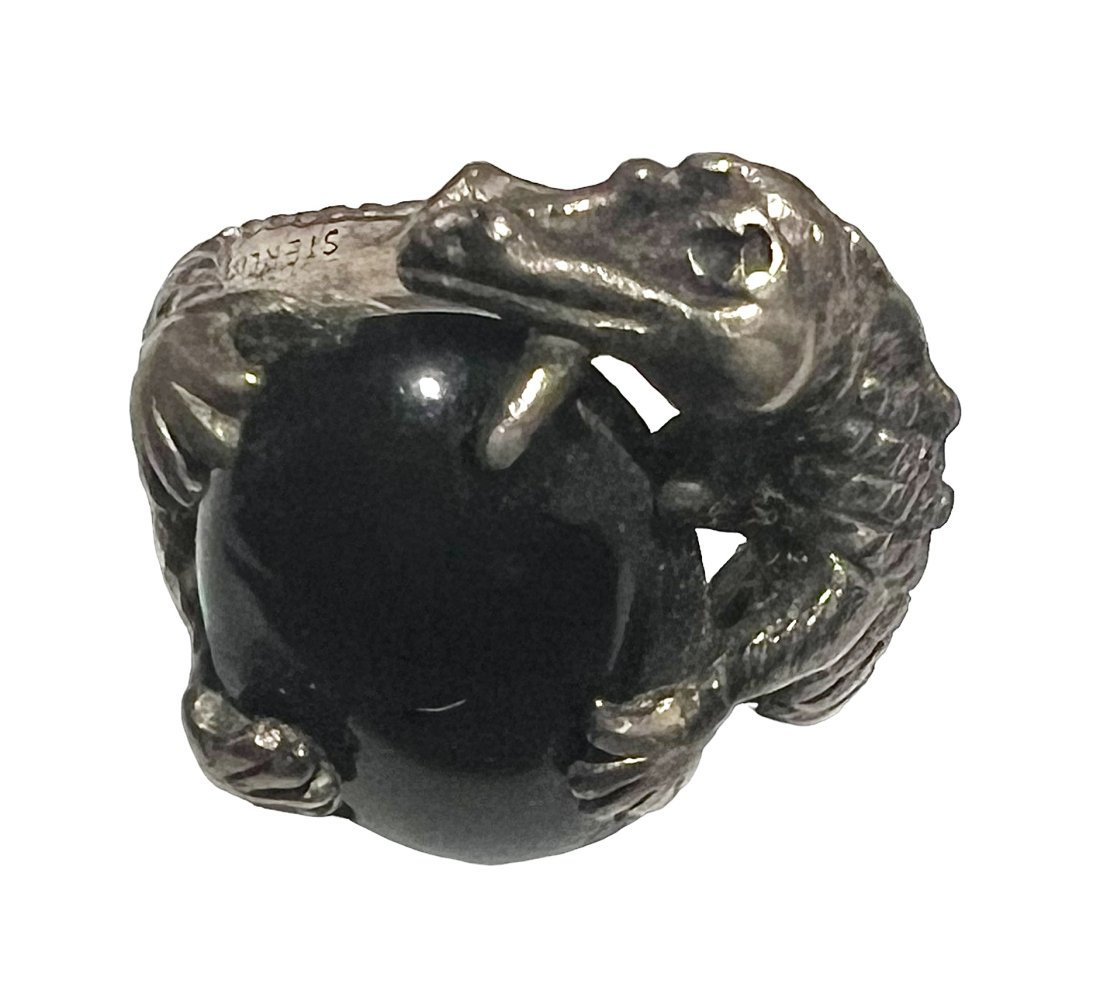 Vintage Sterling Silver Dragon Ring with Onyx (1 of 7)