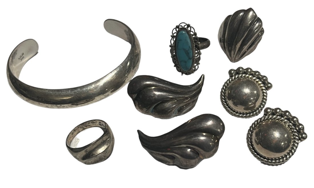 Lot of 6 Taxco Mexico Sterling Silver Modernist Rings Earrings Bracelet (1 of 13)