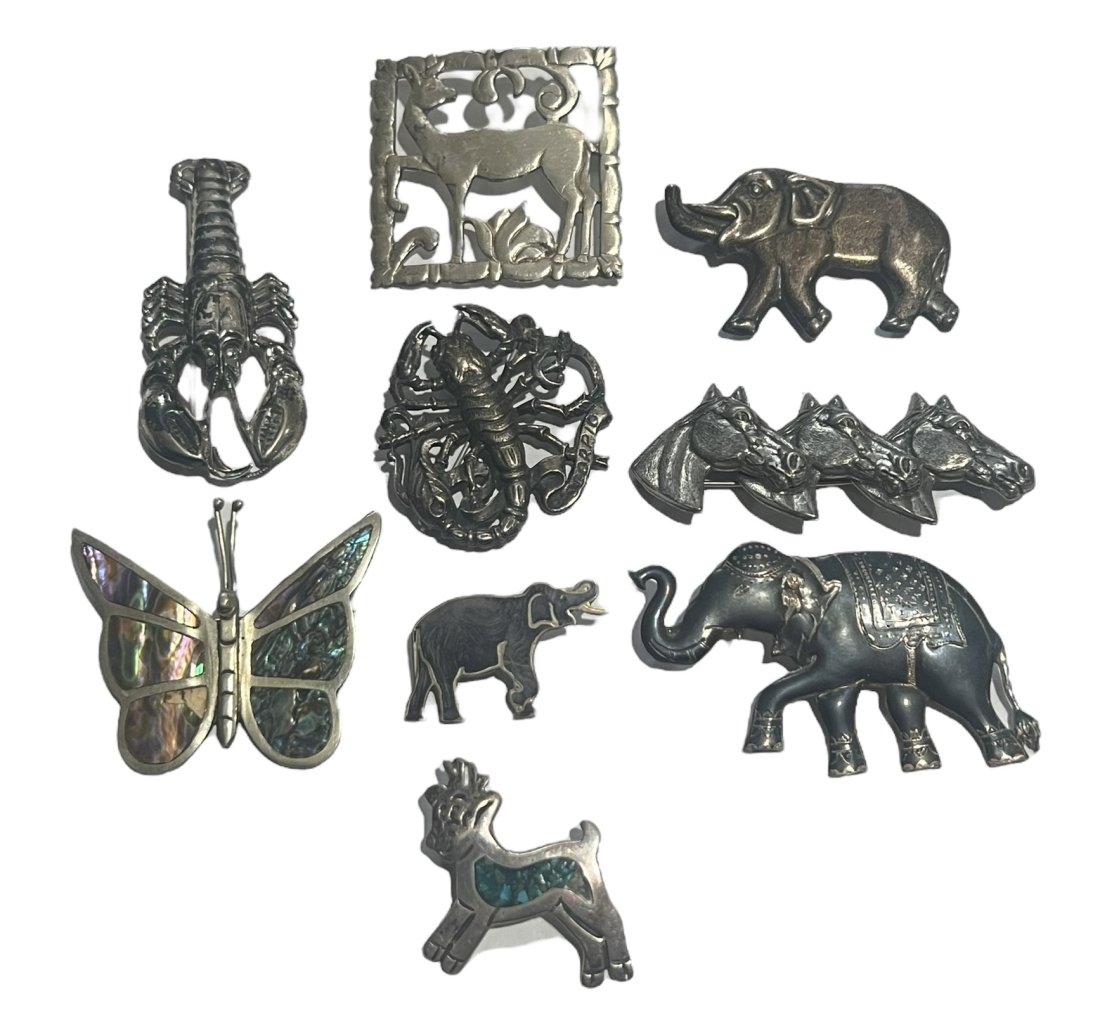 Lot of 9 Vintage Sterling Silver Figural Animal Brooches Pins (1 of 16)