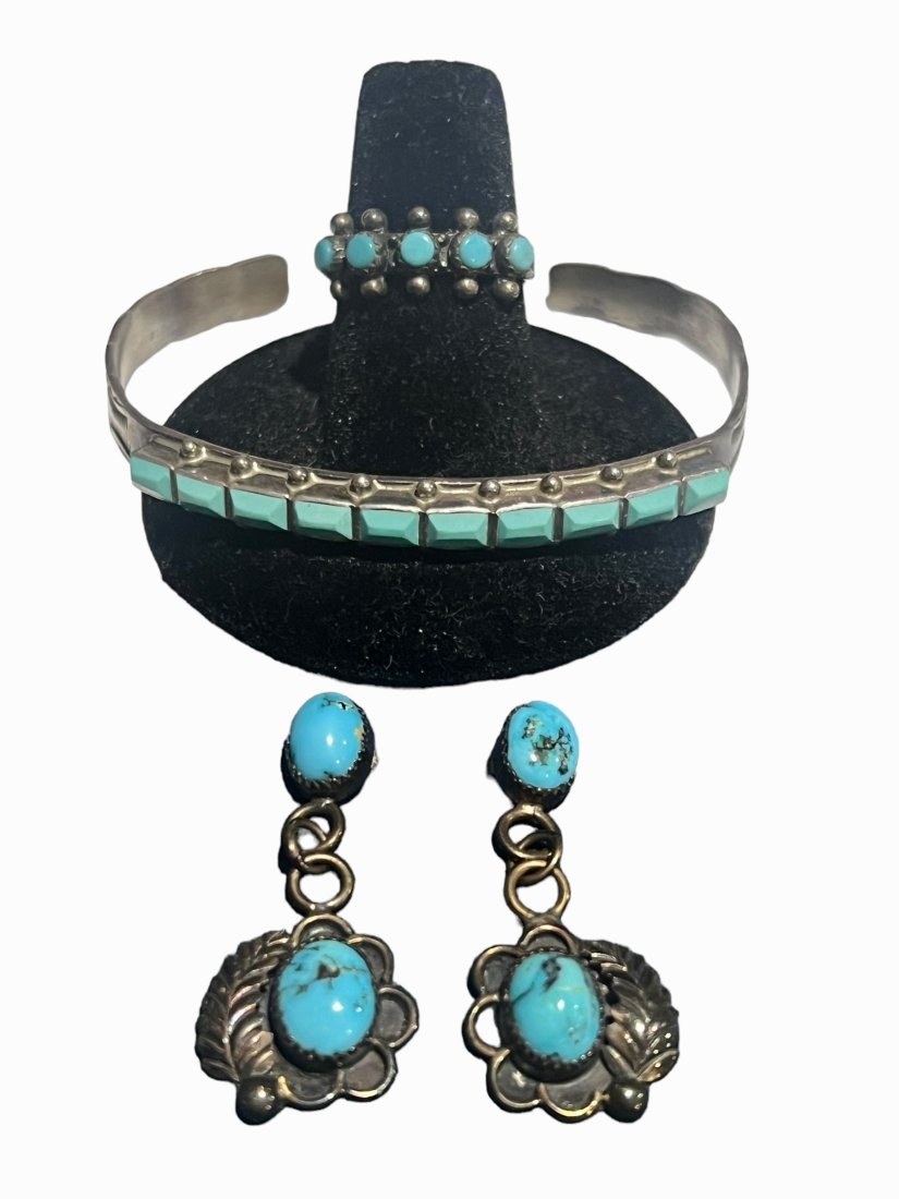 Vintage Sterling Silver Native American Zuni Turquoise Lot Bracelet Signed (1 of 11)