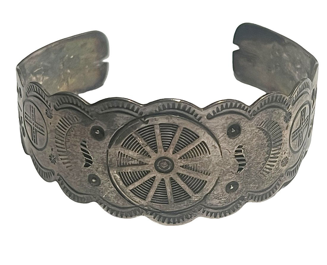 Harvey Era Hand Stamped Sterling Silver Native American Cuff Bracelet (1 of 9)