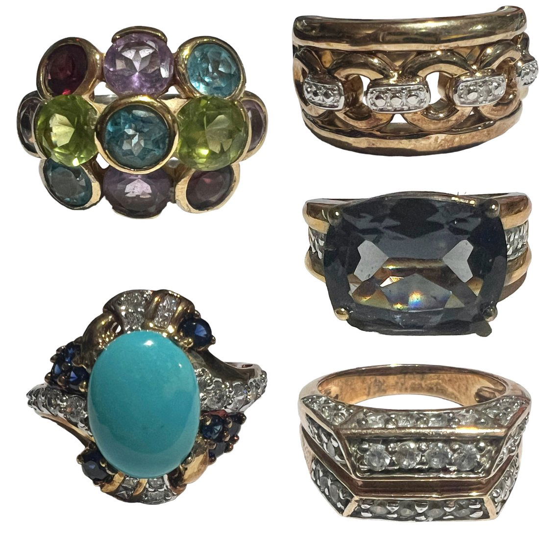 Lot of 5 Sterling Silver with Gold Plate Rings Turquoise Amethyst Garnet Topaz (1 of 15)