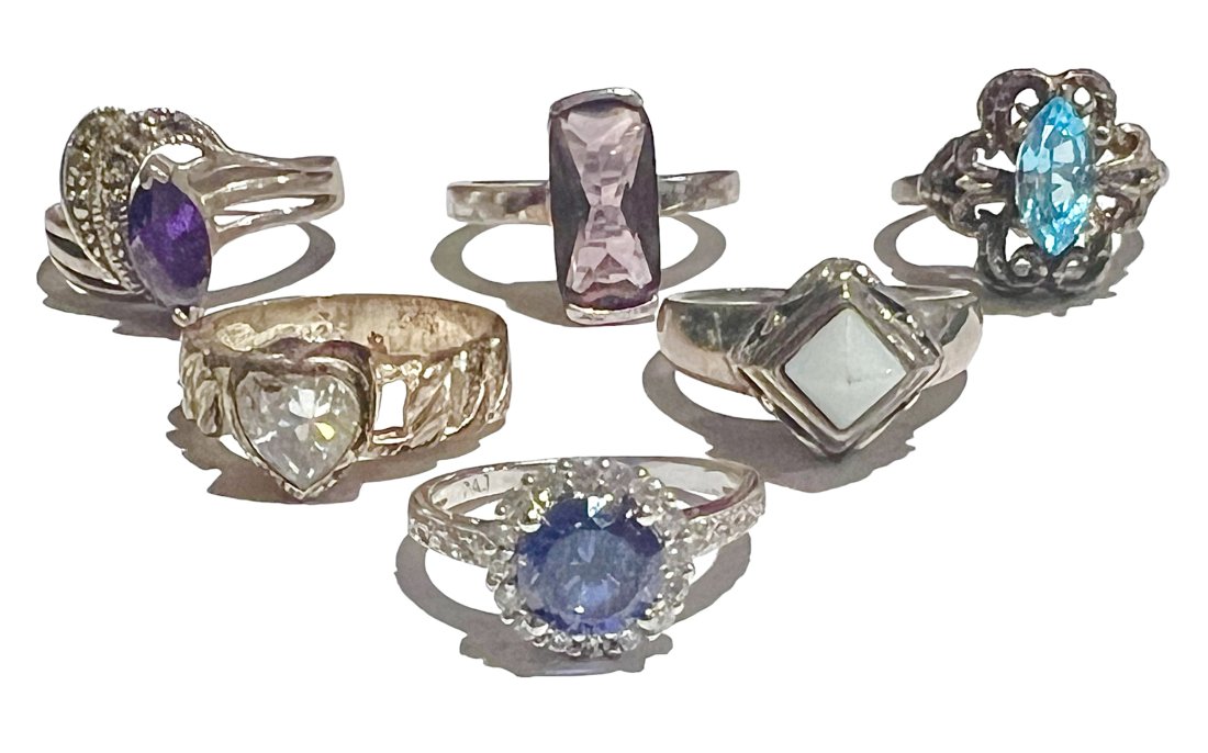 Lot of 6 Sterling Silver Rings with Amethyst Blue Topaz and More (1 of 12)