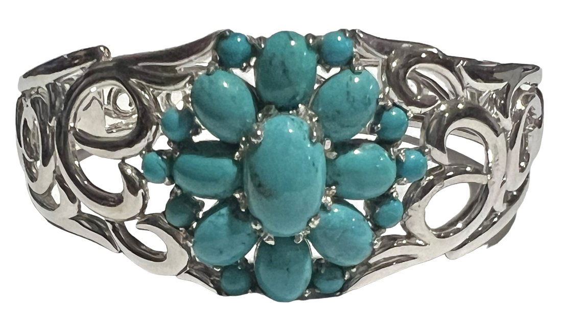 Contemporary Turquoise and Sterling Silver Hinged Cuff Bracelet (1 of 10)