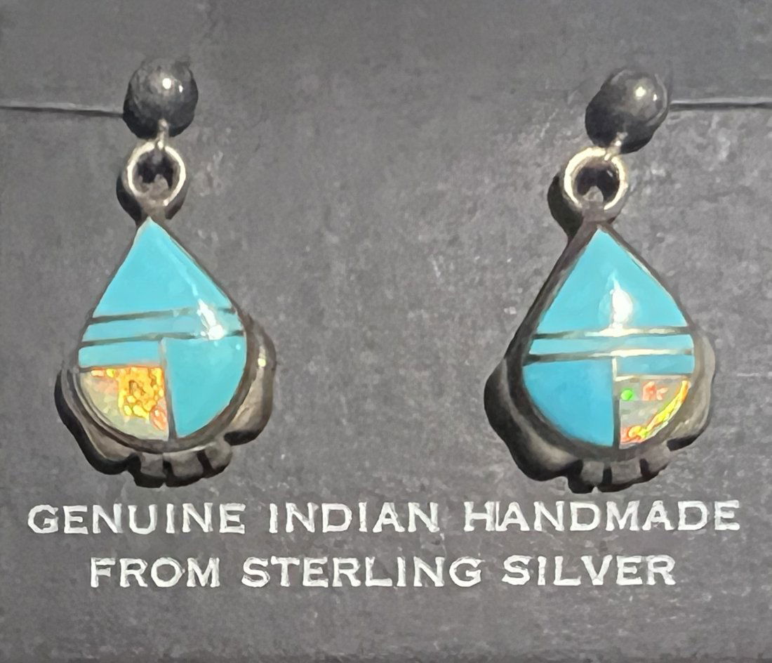 Trading Post Native American Sterling Silver Turquoise and Opal Earrings (1 of 7)