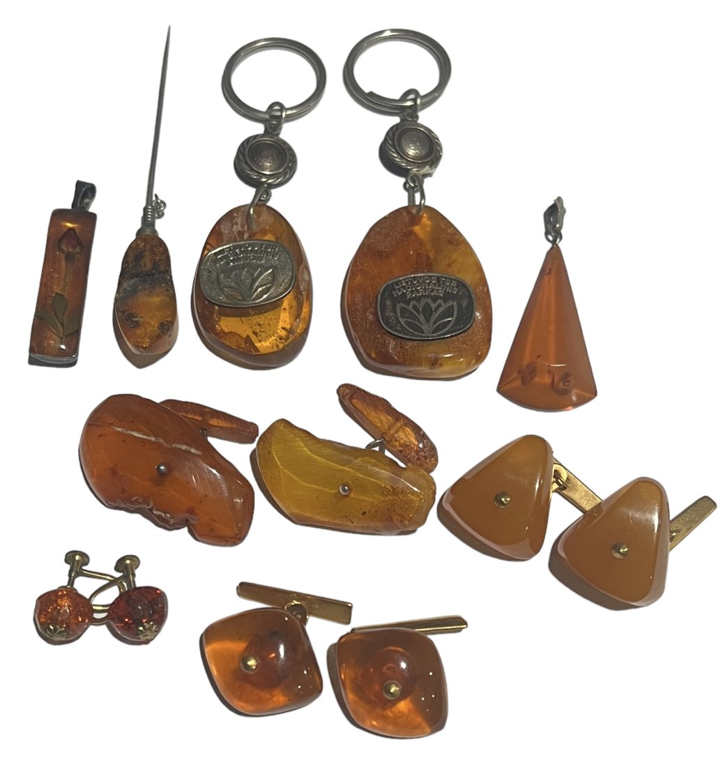 Vintage Lot of Amber Including Cufflinks Pendants Keychains and More (1 of 11)