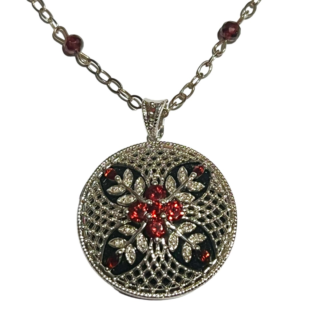 Sterling Silver Garnet and Black Onyx Pendant Necklace (1 of 8)