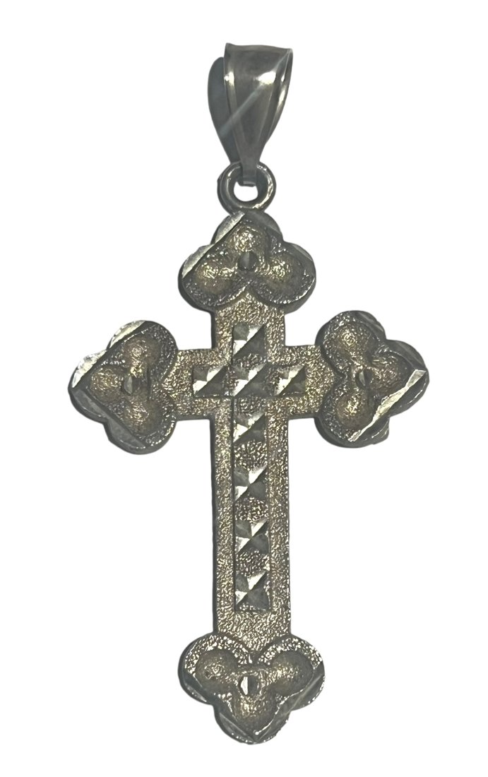 Large Sterling Silver Cross: Large Sterling Silver Cross. It measures about 3 inches including the bail. Made by 1 of a Kind. Shipping- In addition to LiveShip, Live Auctioneers Shipping), we also offer flat rate Priority shippin