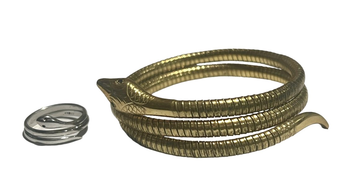 2 Piece Coiled Snake Jewelry Lot 1 Rolled Gold Bracelet and 1 Sterling Ring (1 of 10)
