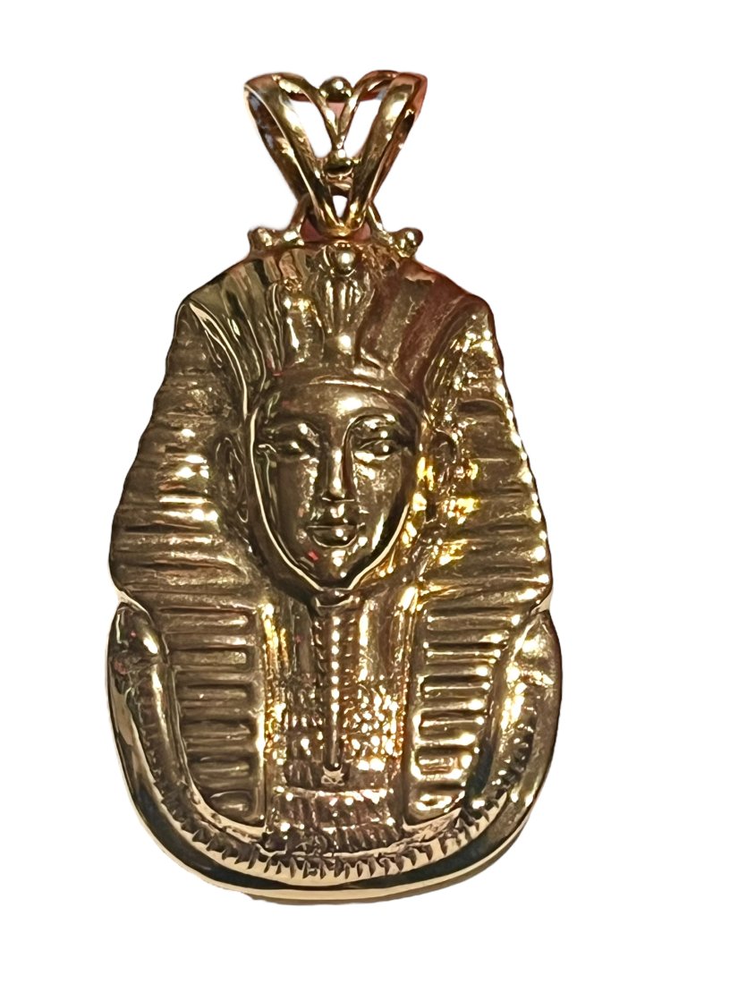 Sajen King Tut Pharaoh Pendant: Sajen Gold Tone King Tut Pharaoh Pendant. Shipping- In addition to LiveShip, Live Auctioneers Shipping), we also offer flat rate Priority shipping through the USPS and we will also combine shipping fo