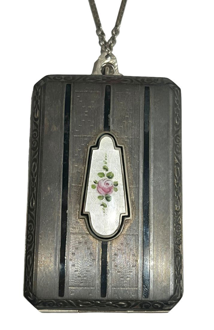 Marathon Art Deco 1920s Guilloche Enamel Compact Purse with Makeup Intact and Mirror (1 of 13)