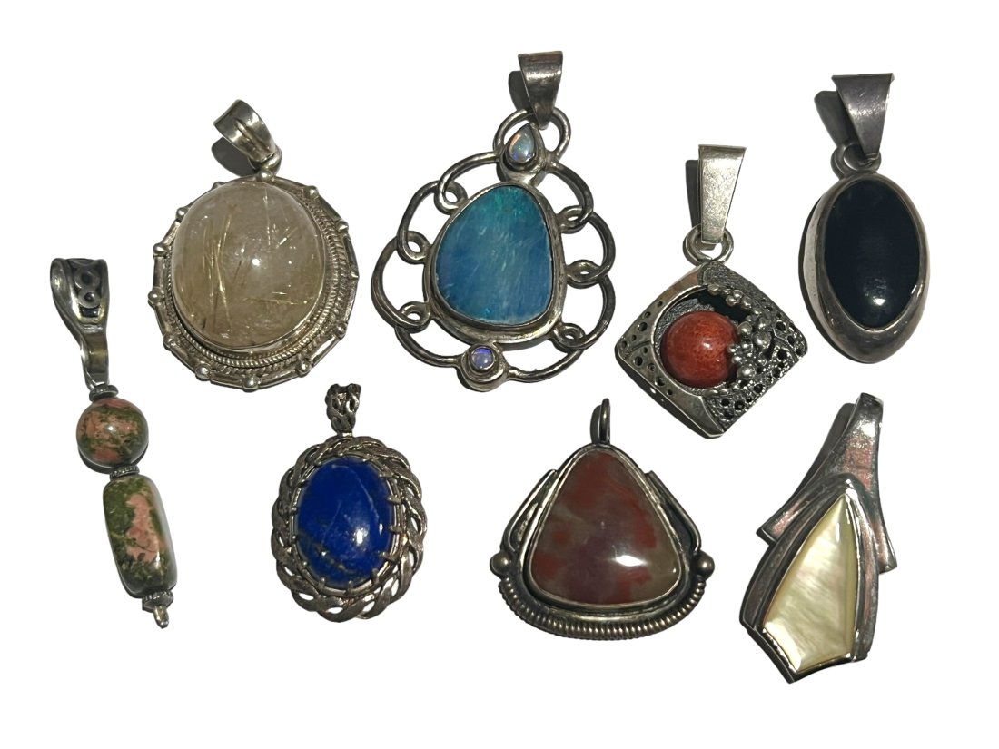 Lot of 8 Sterling Silver Pendants Opal Lapis Onyx Coral and More (1 of 16)