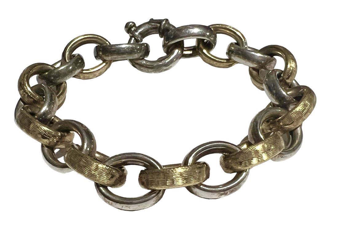 Italian Sterling Silver Two Toned Chain Bracelet (1 of 7)