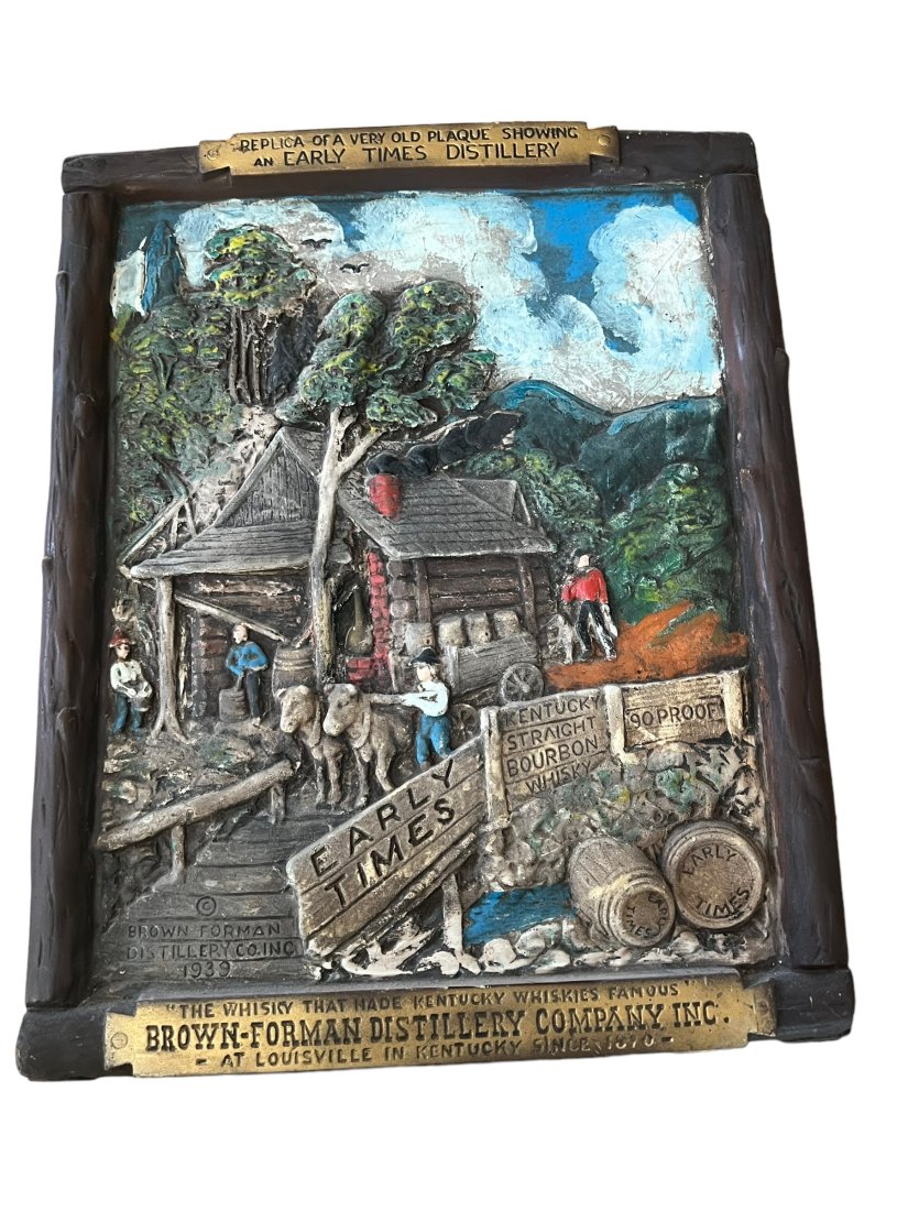 Vintage Replica of a Very Old Plaque Showing an Early Times Distillery: Vintage Replica of a Very Old Plaque Showing an Early Times Distillery.