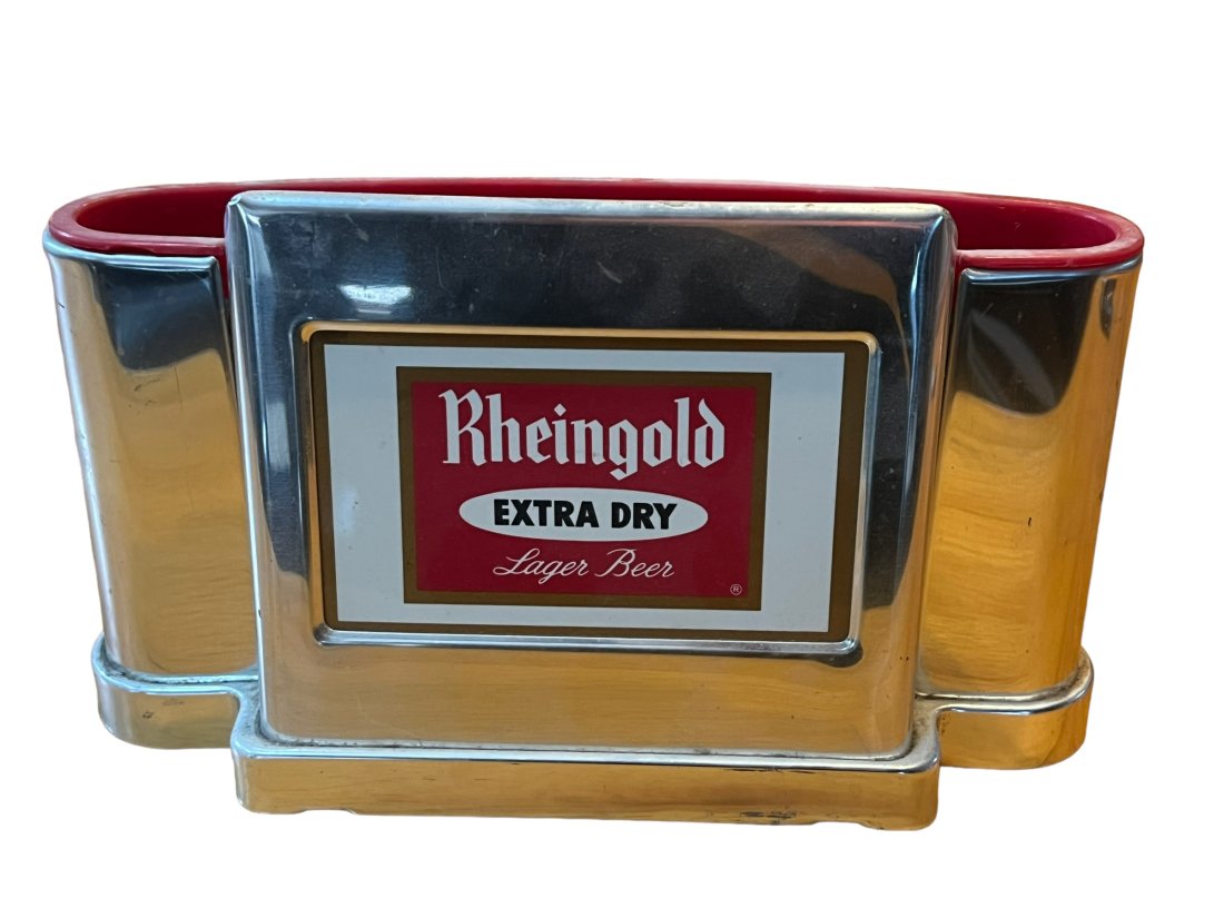 Vintage Rheingold Extra Dry Lager Beer Advertising Chrome Bar Swizzle Stick Coaster Napkin Dispenser (1 of 5)