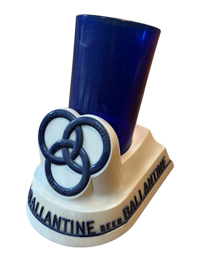 Vintage Ballantine Ale Beer Foam Scraper Holder Blue Cobalt Glass Advertising Bar Display (1 of 6)