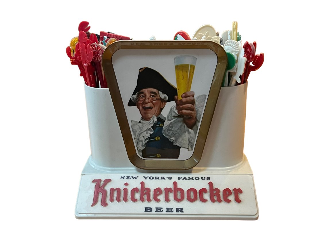 Vintage Knickerbocker Beer Swizzle Stick Holder with Advertising Swizzle Sticks (1 of 8)