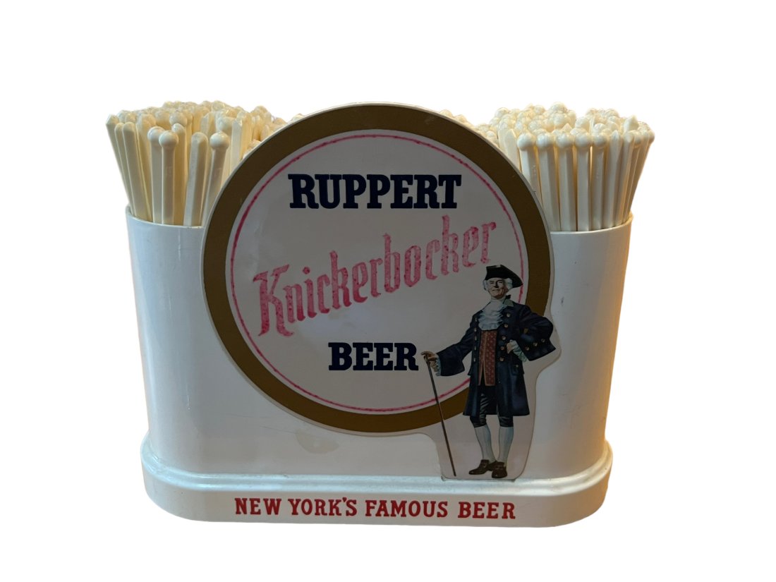 Vintage Knickerbocker Ruppert Beer Swizzle Stick Napkin Holder with Advertising Swizzle Sticks (1 of 4)