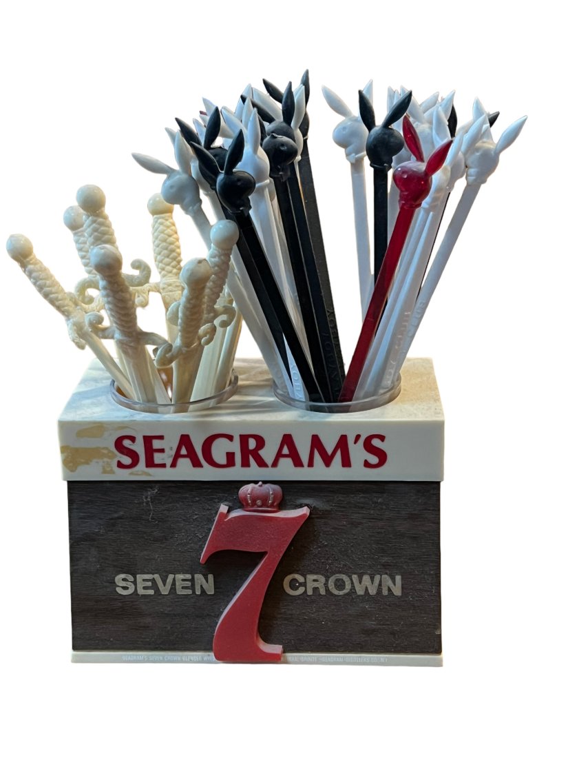 Vintage Seagram’s 7 Crown Whiskey Swizzle Stick Holders with Advertising Playboy Swizzle Sticks (1 of 5)