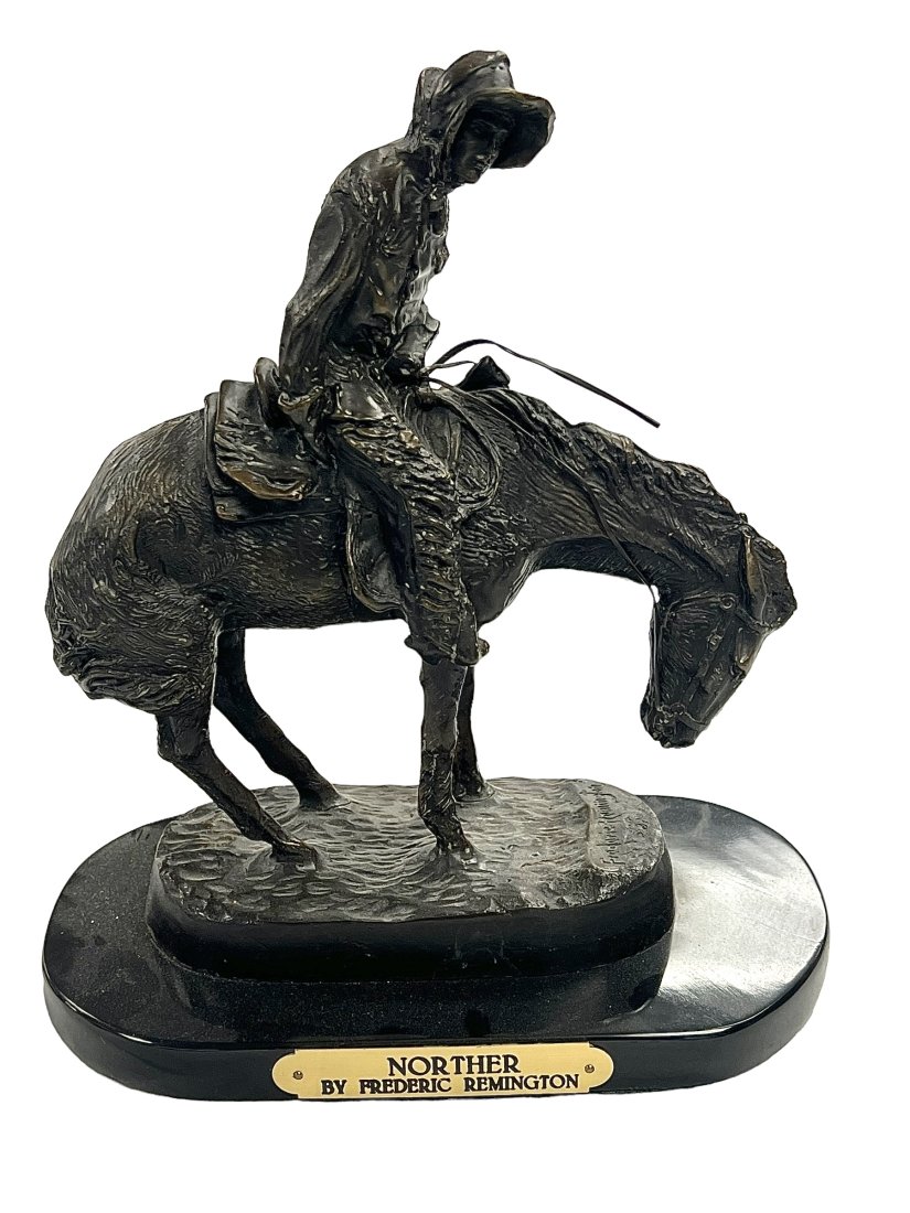 Vintage Frederic Remington Bronze Sculpture Norther Marble Base 11 Inches: Vintage Frederic Remington Bronze Sculpture known as Norther. Marble Base. 11 Inches tall including marble base, 9 inches wide by 5 inches deep.