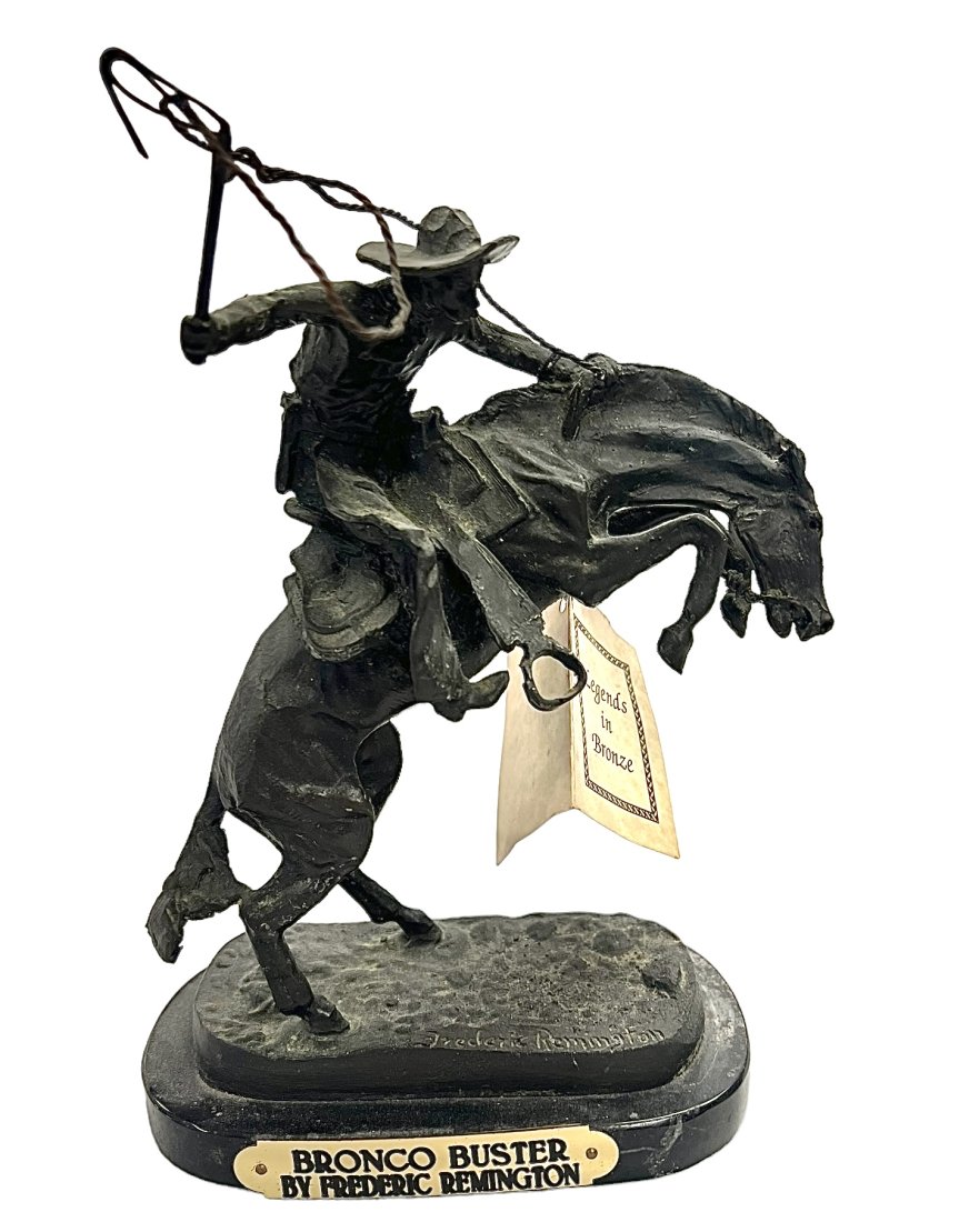 Vintage Frederic Remington Bronze Sculpture Bronco Buster Marble Base 10Inches: Vintage Frederic Remington Bronze Sculpture known as Bronco Buster. Marble Base. 10 Inches tall including marble base, 6 inches wide by 3.5 inches deep.