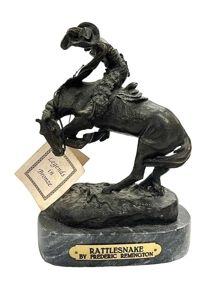 Vintage Frederic Remington Bronze Sculpture Rattlesnake Marble Base 9.75 Inches Tall (1 of 6)