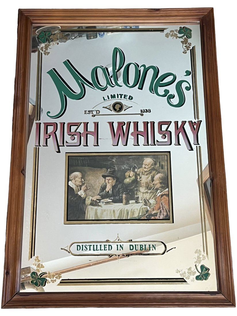 Vintage Malone’s Whiskey Mirrored Advertising Sign (1 of 4)