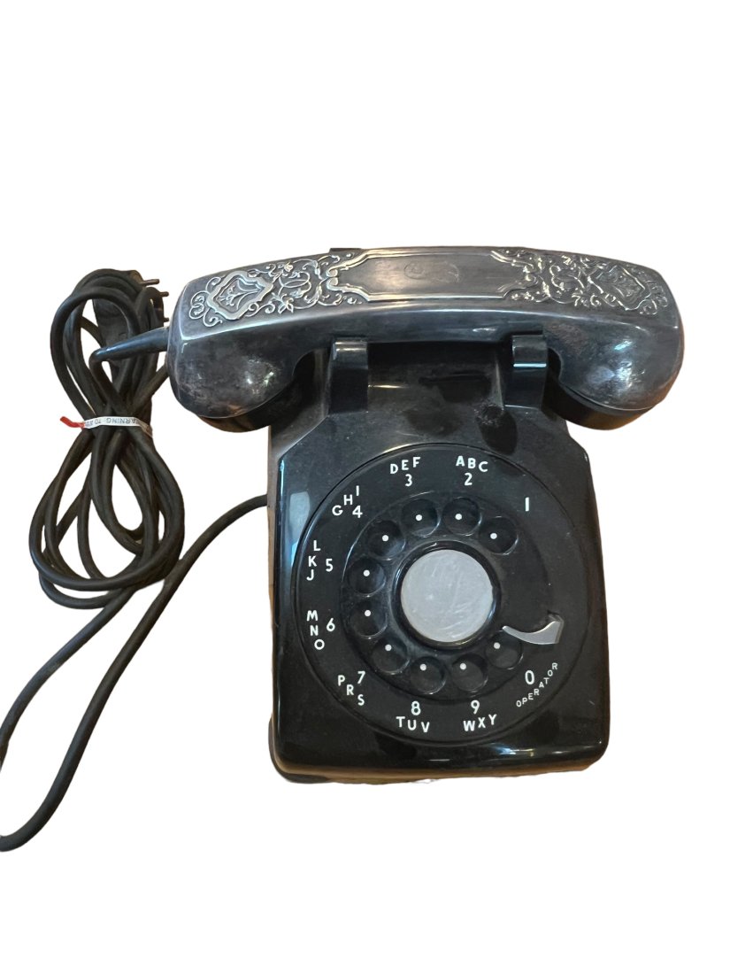 Vintage Rotary Telephone with Fancy Silver Design Receiver Cover (1 of 6)