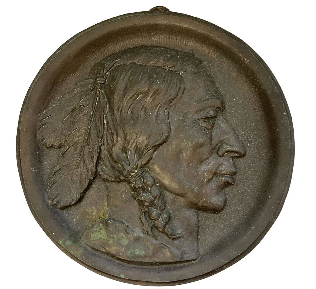 Embossed Bronze Plaque Depicting a Native American Man (1 of 4)