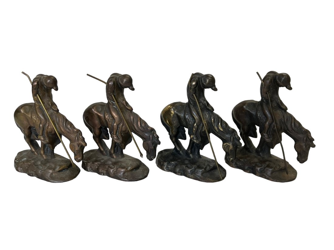 Lot of 2 Pairs of End of the Trail Bronze Bookends (1 of 6)