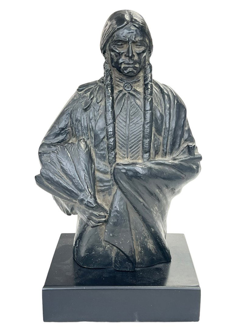 Vintage Black Cast Resin Sculpture of a Native American Signed Boulton (1 of 6)