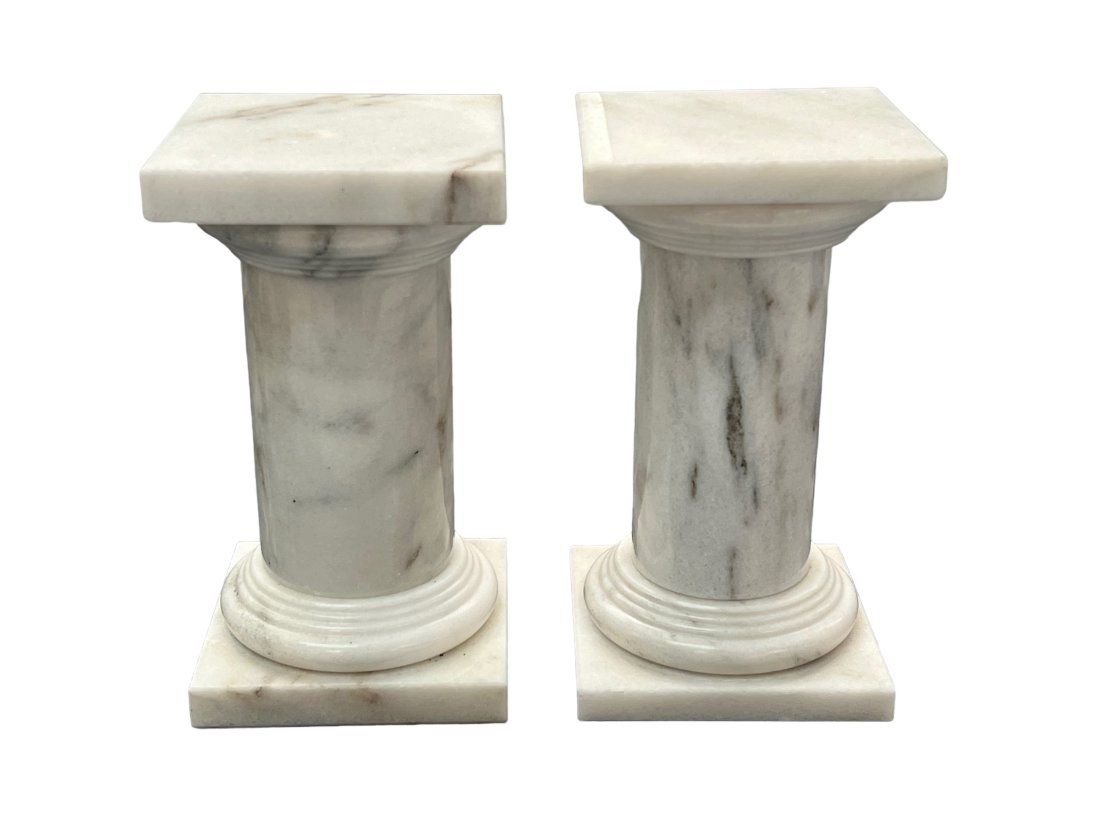 Pair of White Marble Table Top Pedestals (1 of 5)