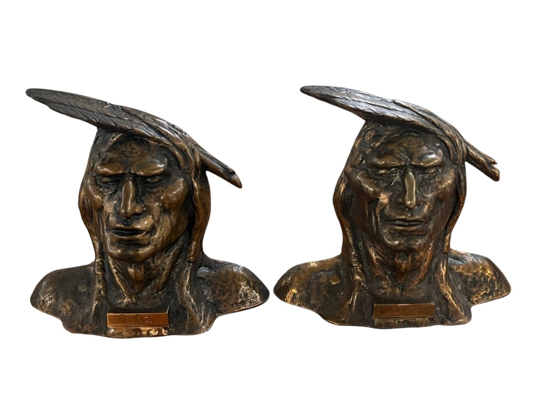 Antique Bronze Indian Native American Book Ends (1 of 9)