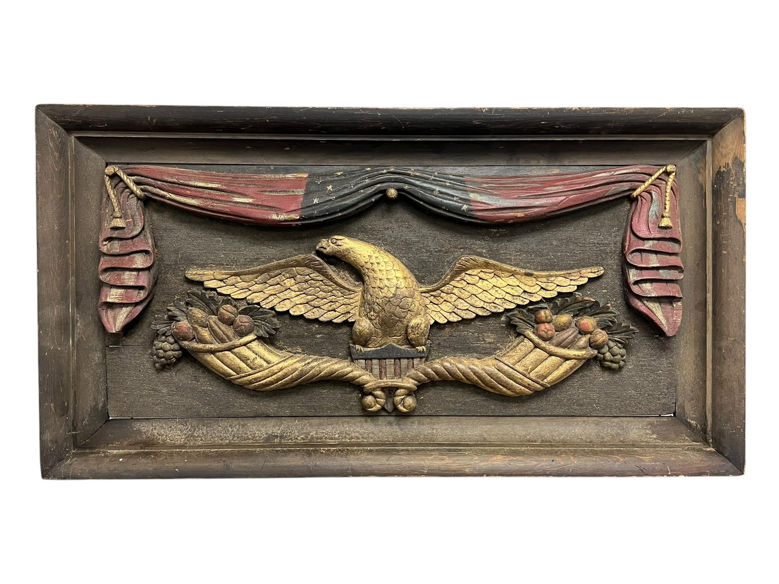 Antique American Polychrome and Gilt Wood Patriotic Eagle (1 of 11)