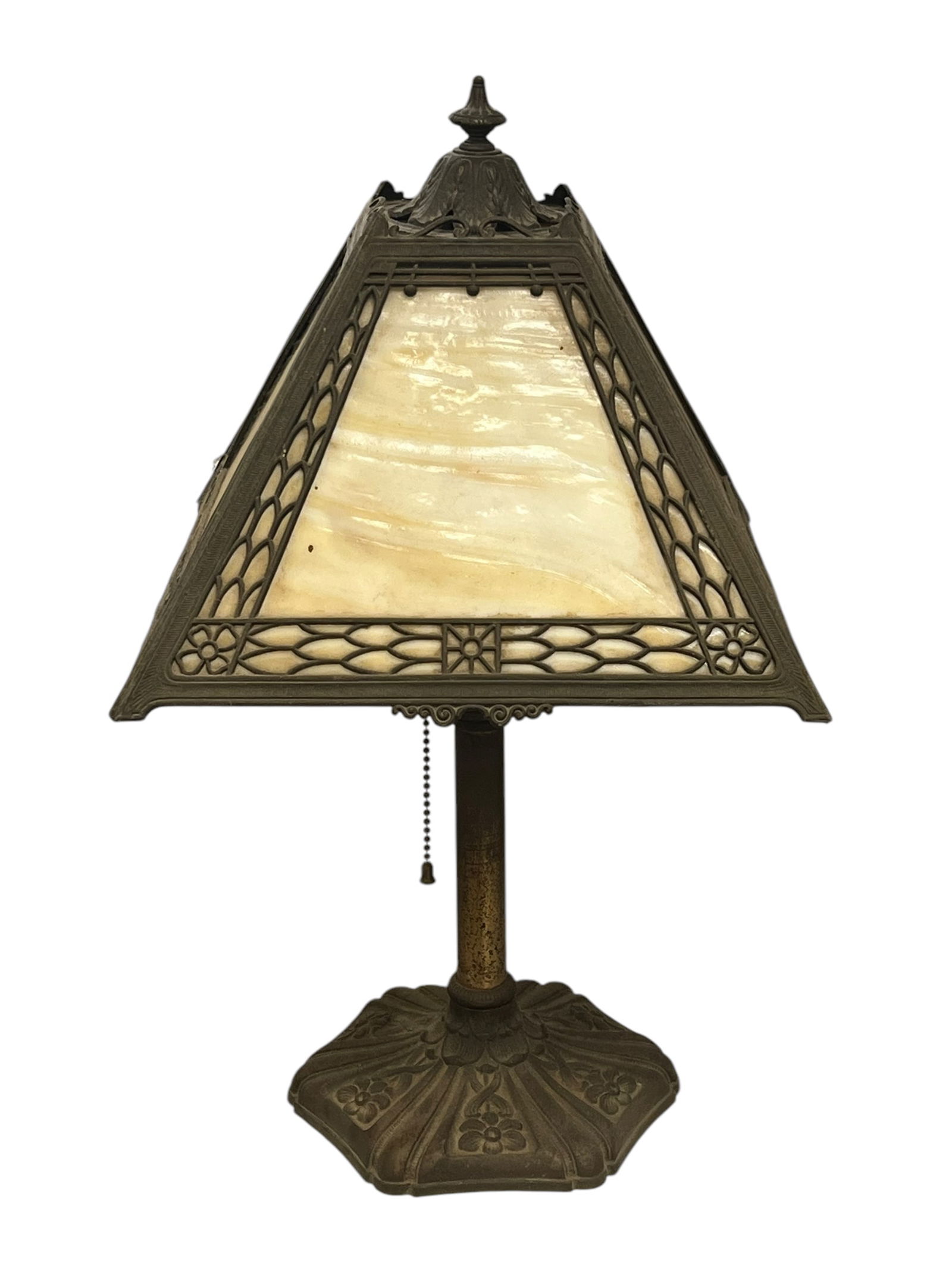 Victorian Slag Glass Panel Lamp (1 of 4)