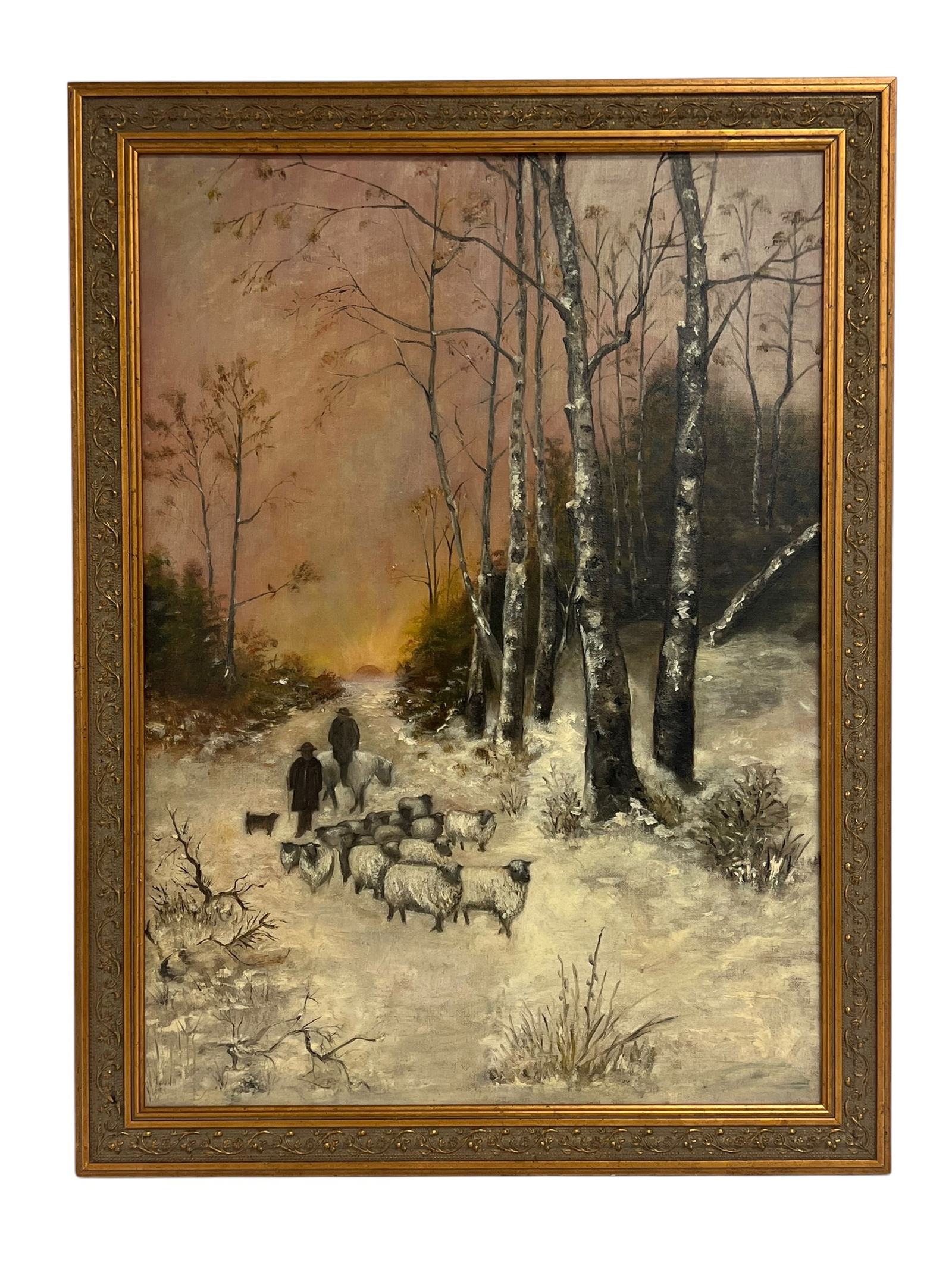 Antique Landscape Painting with Sheep and Birch Trees (1 of 8)